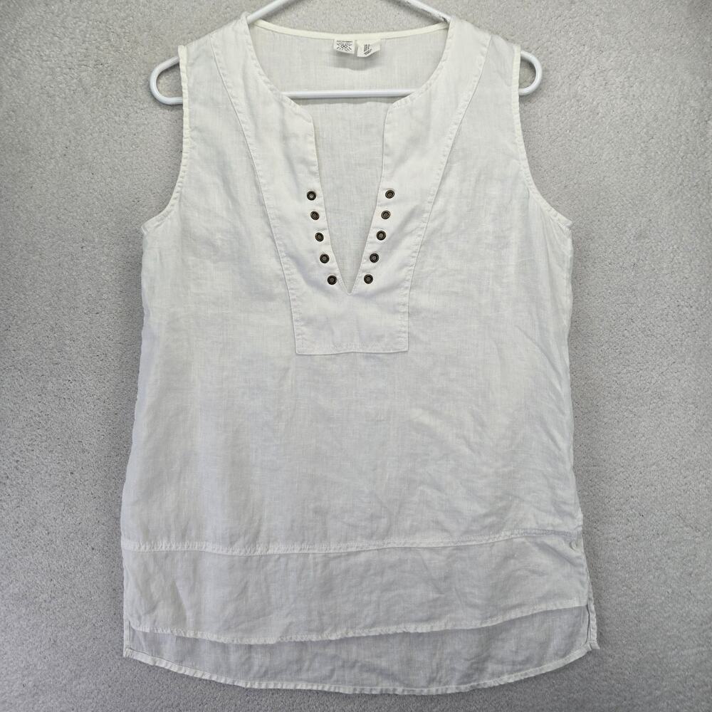 Artisan NY Linen Shirt Women S Blouse Sleeveless Pullover White Lace Up